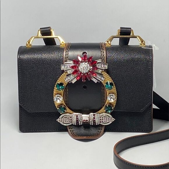 Miu Miu Madras Crystal Embellished Leather Shoulder Bag